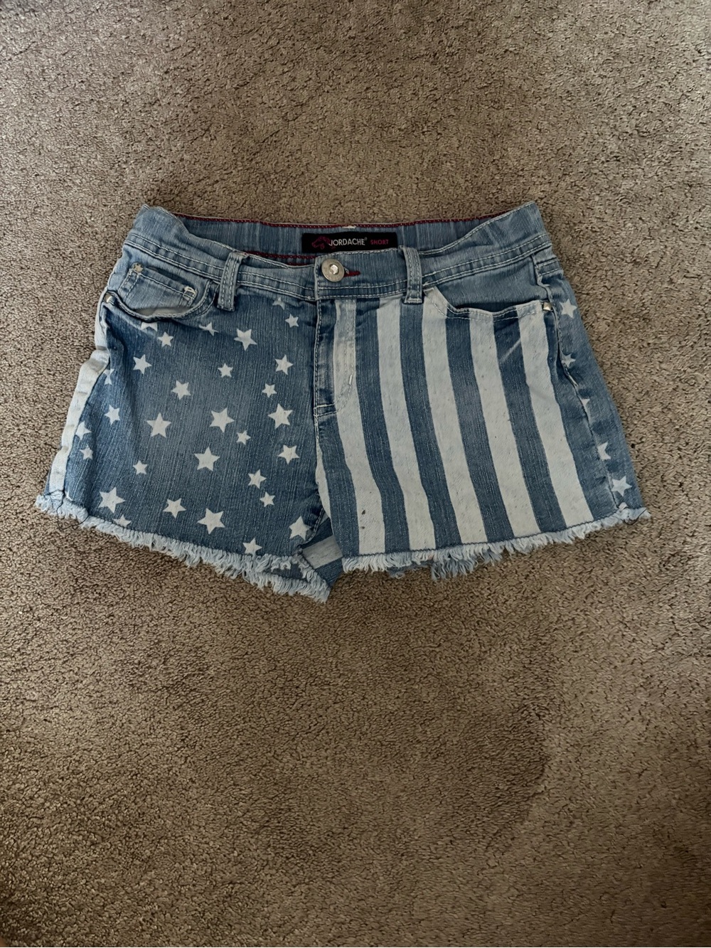 Flag Print Denim Shorts - Blue